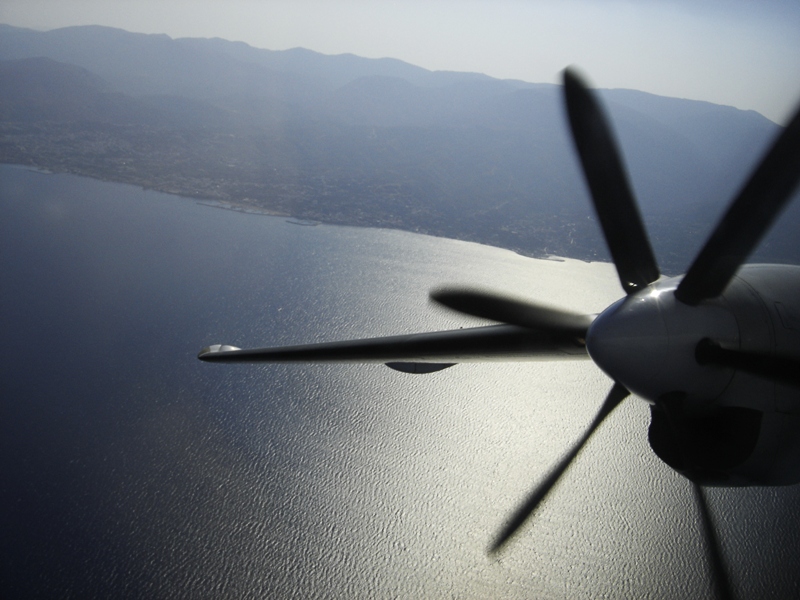 Chios departure, climbing over the sea