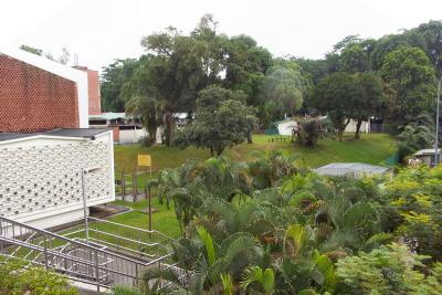 The buildings just visible on the slope are the Science lab block, and the ECA rooms like The Prefects, NPCC and Scouts rooms.