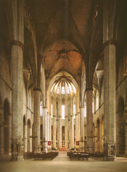 Interior of Santa Mara del Mar - Catalan Gothic - widest central nave in Europe - very austere
