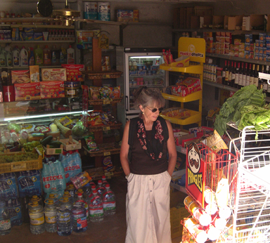 Judy in a neighborhood grocery on Sant Alonso in the Old Quarter of Palma.