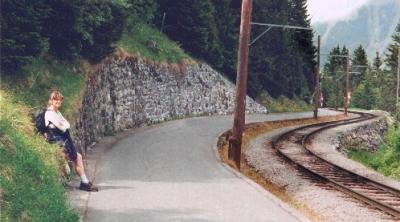 Judy at the start of the trail from Murren to Grutschalp.