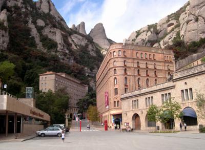 The basilica/monastery complex on Montserrat with the train station (train to Monistrol) on the left.