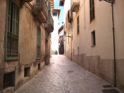 Looking north from the front of our hotel on Carrer de Miramar in the Old Quarter of Palma