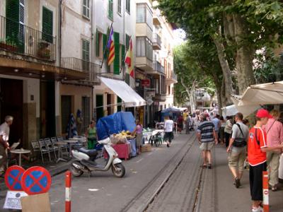 A street near a plaza in Sóller - on Mallorca