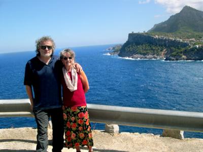 Judy and Richard on the north coast of Mallorca near Port de Sóller. The Mediterranean Sea is in the background.
