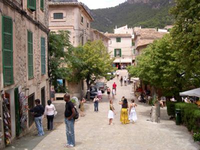Street in Valldemossa. Historical records of Valldemossa date back to the 14th century.