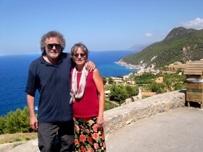 Judy and Richard west of Banyalbufar (in the background) on the north coast of Mallorca