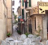 A street in Sller. Sller sits in a basin, Valle de los Naranjos (Valley of the Oranges) on Mallorca.