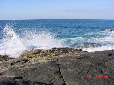Waves crashing on the rocks.  Reminds me of Maine