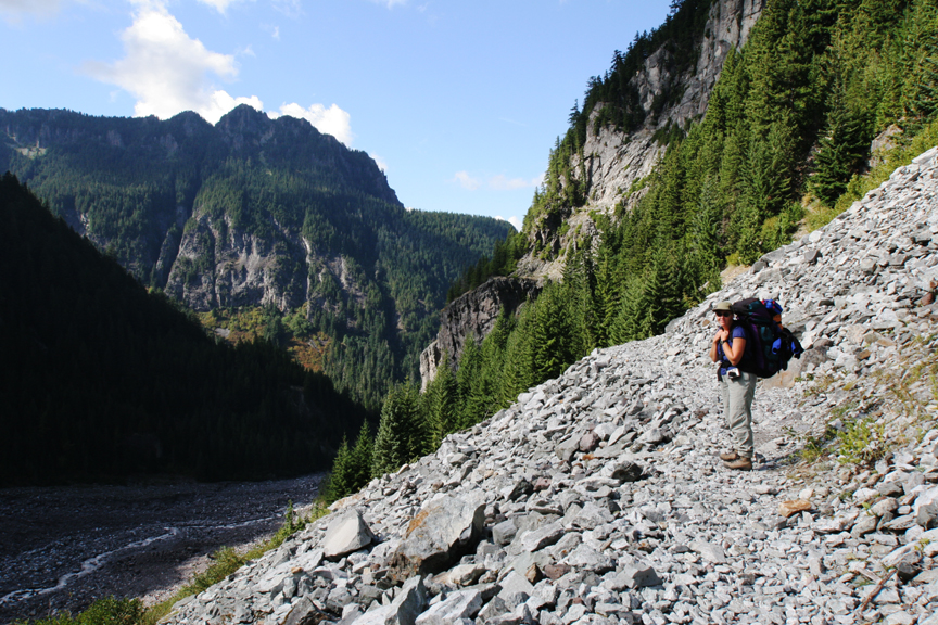 Hiking above the Carbon River and Carbon Glacier