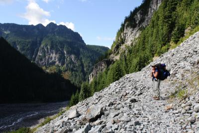 Hiking above the Carbon River and Carbon Glacier