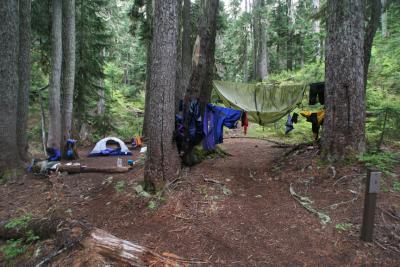 Trying to dry out our equipment at Devil's Dream camp