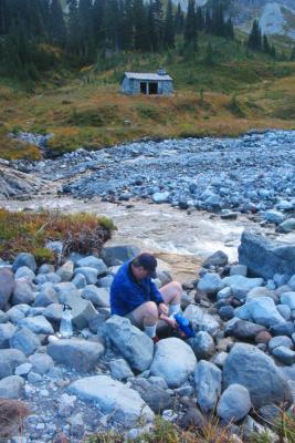 Scott filtering water in the Ohanapecosh  river