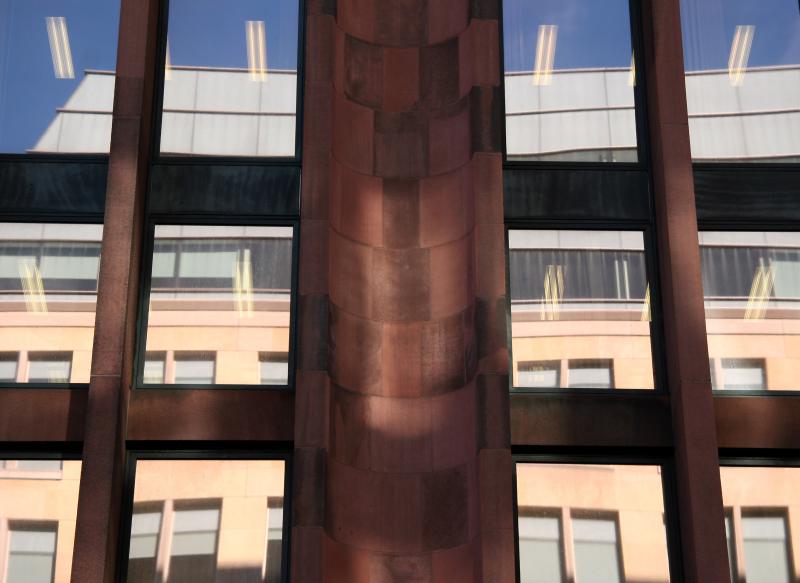 NYU Student Center Reflected in Library Windows