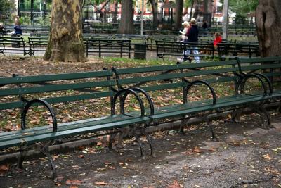 Empty Benches on a Wet Fall Day