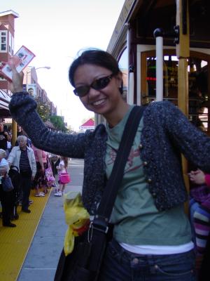 Wendy on the cable car