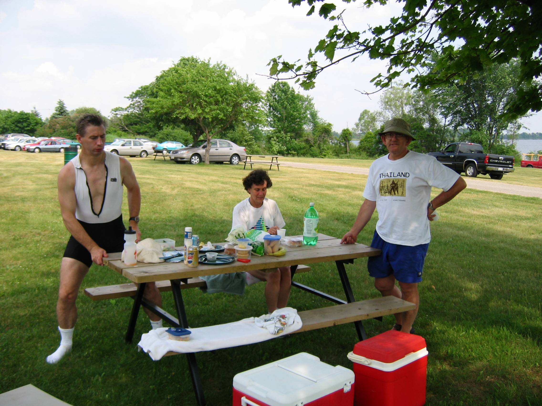 Picnic time at Guelph Lake and Pete is heading for the cool box