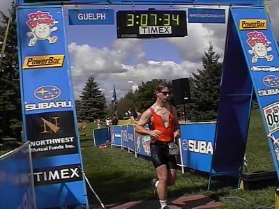 And he's through the finish line