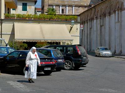 Nun on way to work