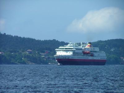 MS Finnmarken Hurtigruten at the Inlet to Bergen - We are on the way to the North