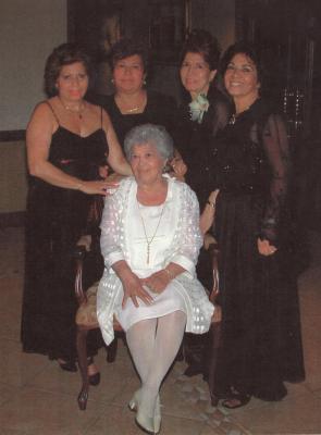 Elvia, Vicky, Polly and Hilda with Mother Angela