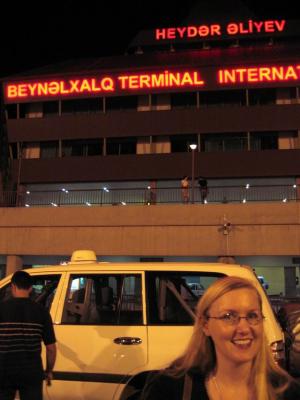 Anita at the Baku airport.  Feeling excited and blurry!