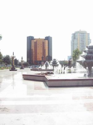 Heydar Aliyev square, near the hotel.  It's paved with gleaming marble that is regularly polished.  Very expensive.