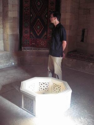 Mark enjoys the Shirvan Shah's Palace, oblivious to the spectral glow.