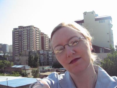 Me, trying not to sweat, on the roof of Karat Inn.