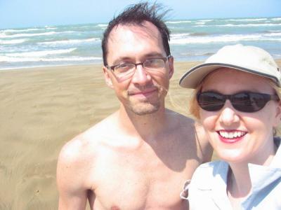 Mark, fresh from a swim in the choppy surf, and me.
