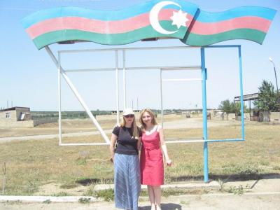 Not sure what this thing is supposed to be, but it's with me and Natavan in front of the school.  That's the Azeri flag.