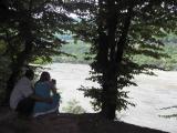 Rustam and Natavan-- the happy newlyweds-- pose at the forest edge.