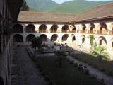 The view from the upper gallery at Caravan Saray, Sheki.  Thats our group sitting in the courtyard.