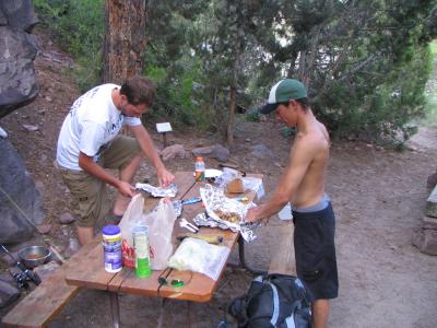 Grant and Cody preparing dinner