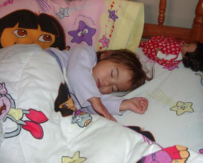 Sleeping in new Dora bed