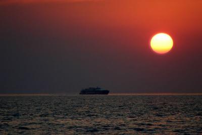 Sun bathing ships, Greece, Series - sunset, Greece