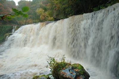 New found waterfall in flood