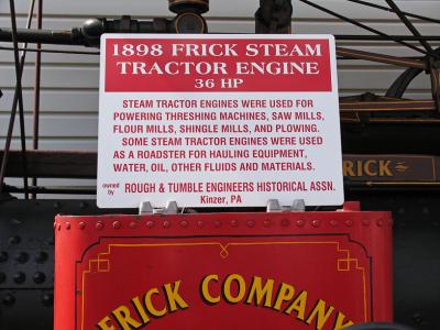 Frick steam tractor engine info