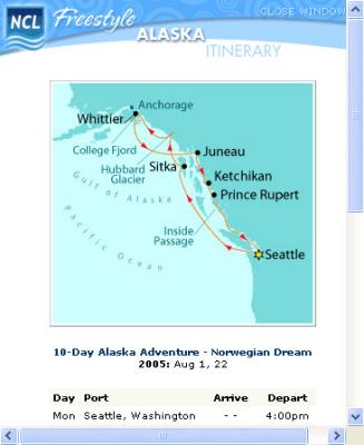 Alaska Map for the cruise