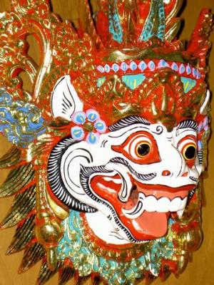 Finely colored and carved Barong Mask in Celuk
