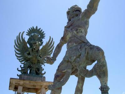 Statue of Wisnu sitting on Garuda and guardian Arjuna at Griya Alam
