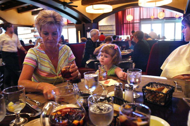 Tapa restaurant in Vegas.  Note Stef nursing with a napkin.