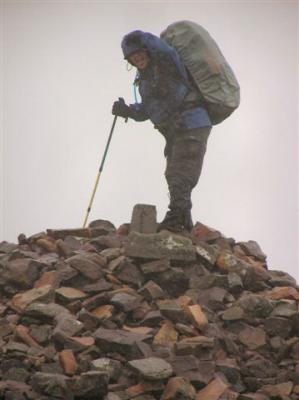 Robert on a wet and windy Mt Wellington 1638m