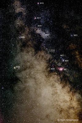 Milky Way from M16 to M8 and beyond- Labelled