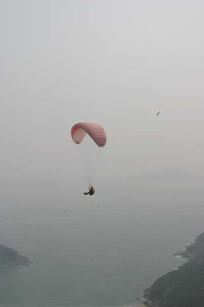 Pink Paraglider over water
