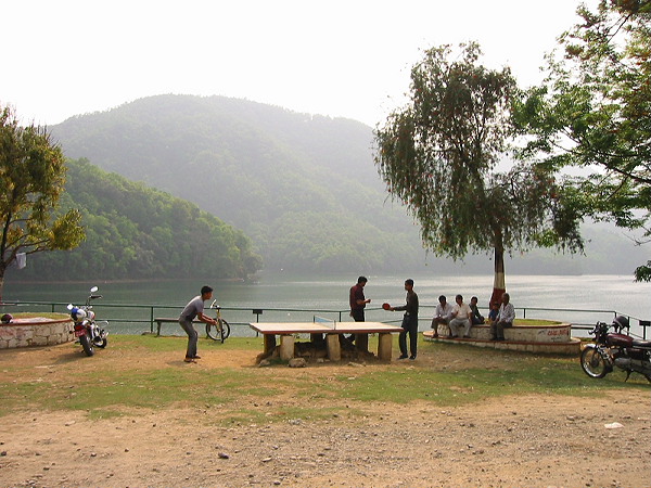 Playing Ping Pong at Lake Pokahara