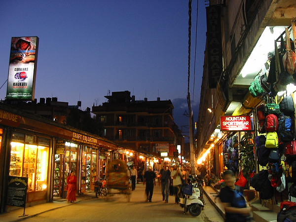 Sun Setting in Street in Kathmandu