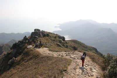 Jane and Path to top of Lantau Peak