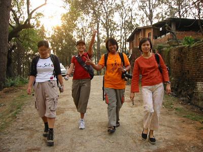 Areeya, Fair, Orakarn and Omprapid Walk to Temple