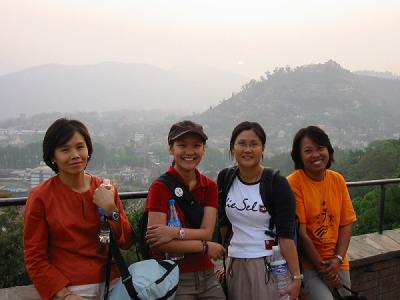 Omprapid, Fair, Areeya, and Orakan with Kathmandu in Background